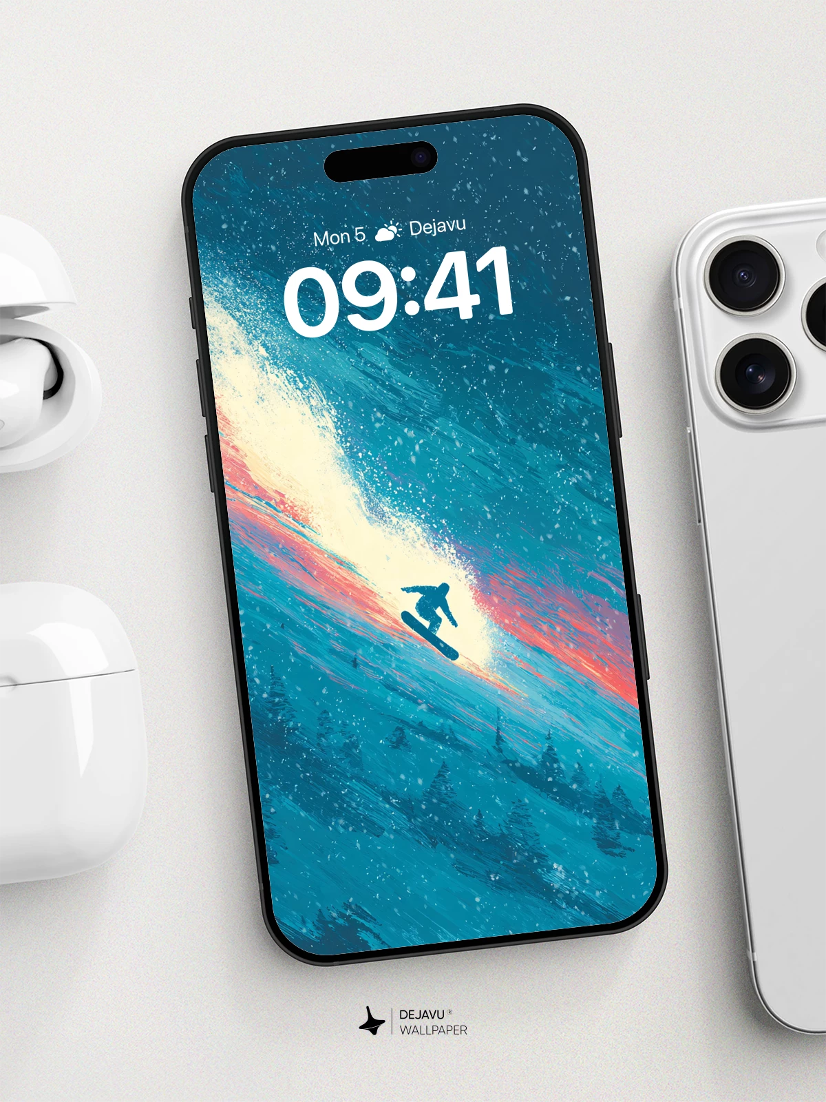 Snowboarder Sunset Glow Wallpaper 8K for iPhone and Android