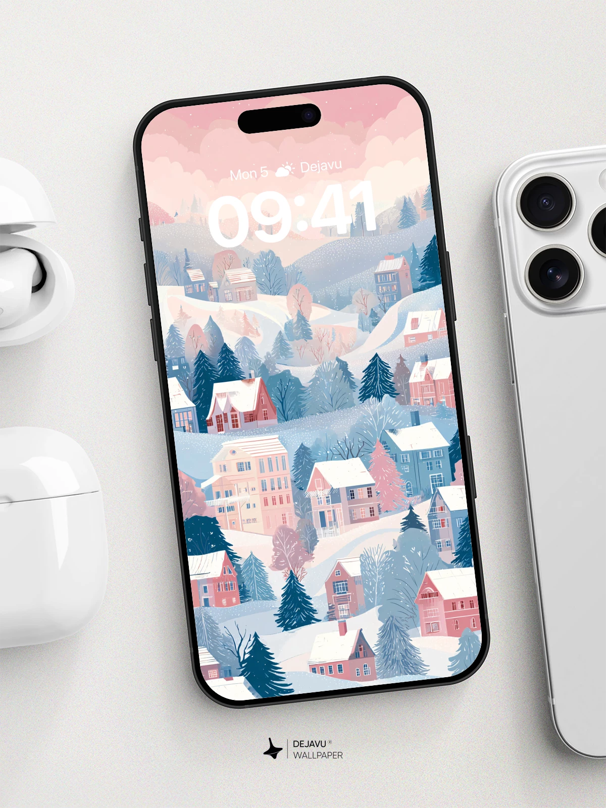 Whimsical Winter Village Wallpaper 8K for iPhone and Android