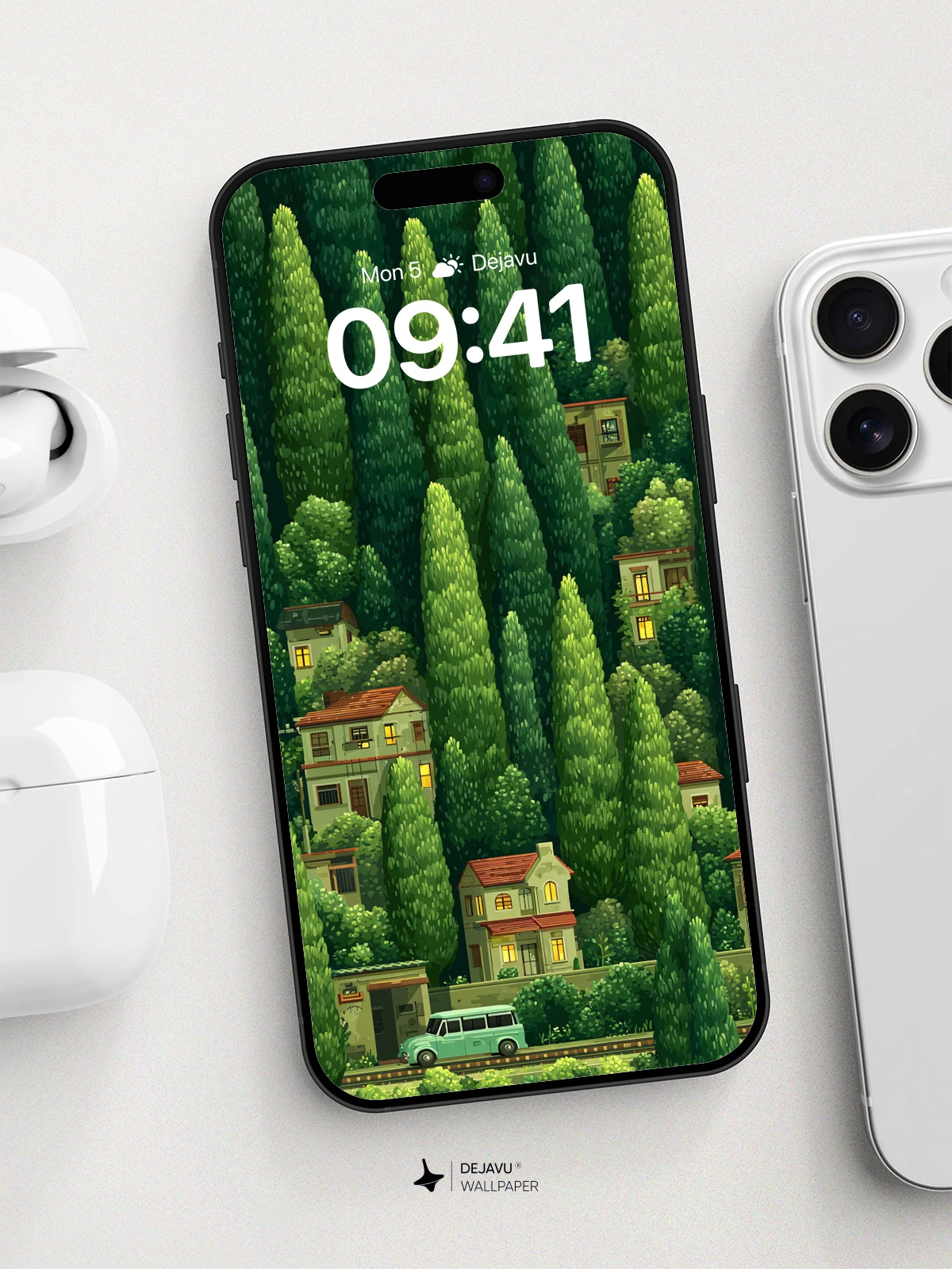 Whimsical Forest Village Wallpaper 8K for iPhone and Android
