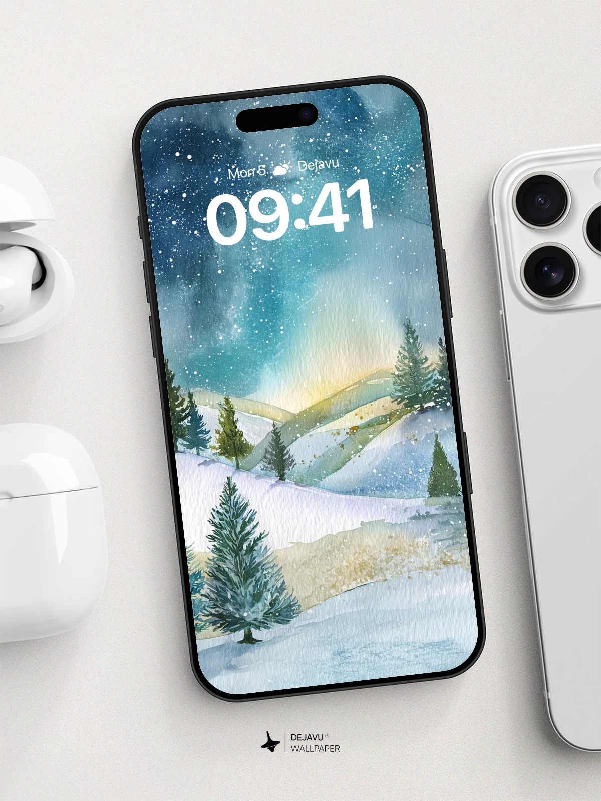 Winter Wonderland Watercolor Wallpaper 8K for iPhone and Android