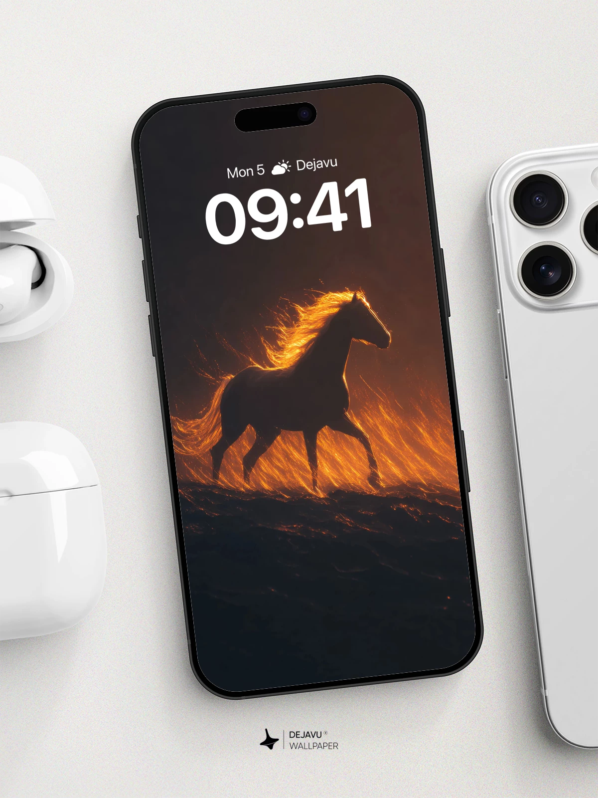 Fiery Horse Silhouette Wallpaper 8K for iPhone and Android