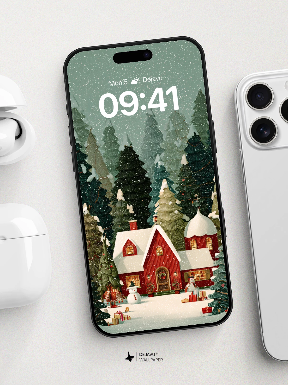 Christmas Cottage Wonderland Wallpaper 8K for iPhone and Android