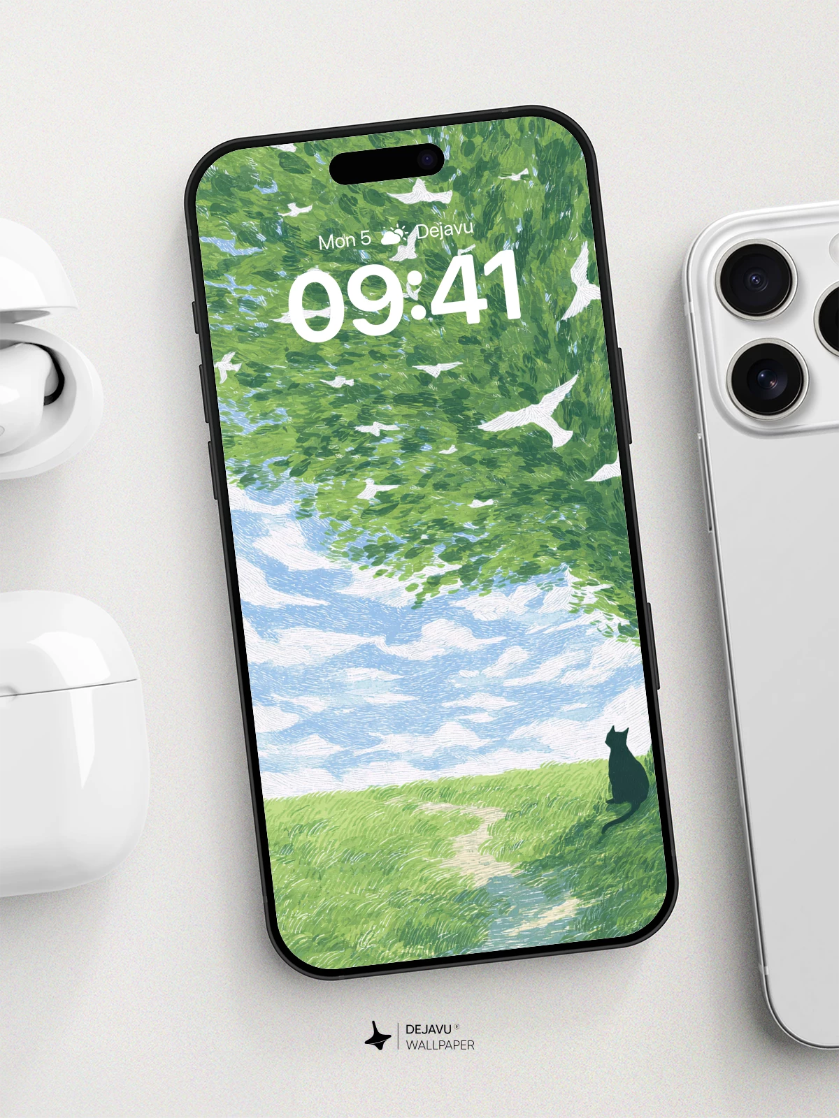 Whimsical Tree Arch With Flying Birds Wallpaper 8K