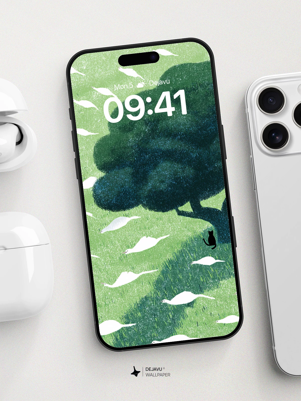 Whispering Tree and Silent Cat Wallpaper 8K