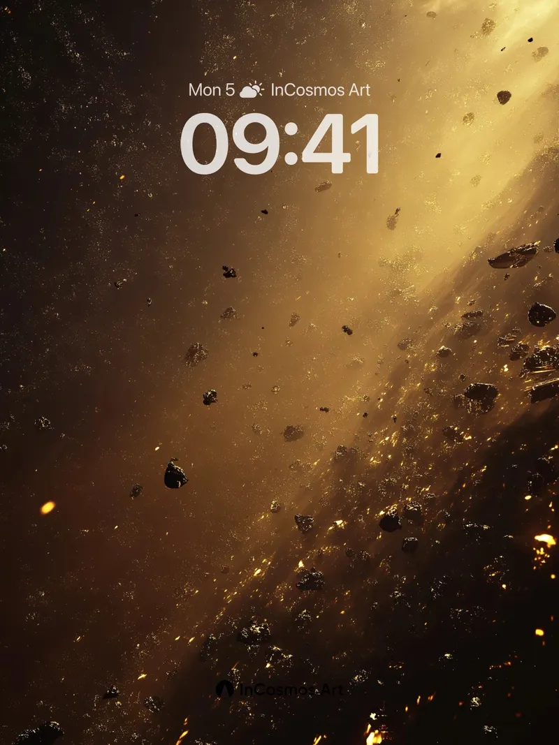 Golden Abyss Wallpaper with Floating Fragments