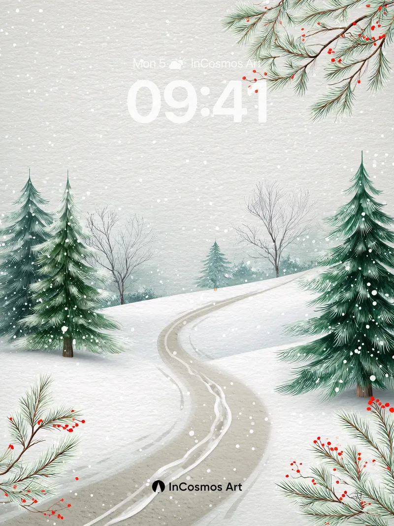 Snowfall Serenade Wallpaper with Evergreen Whispers