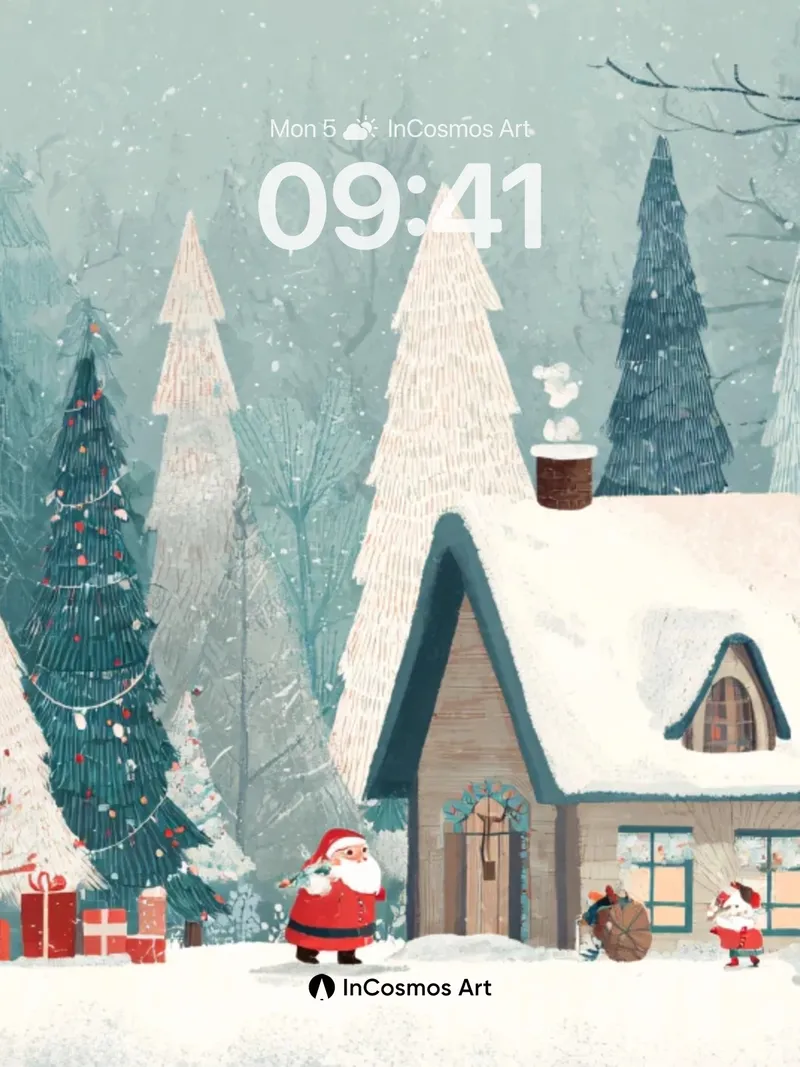 Whispering Snowfall Wallpaper with Santa's Silent Visit