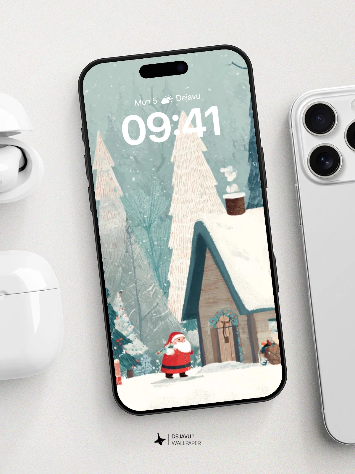 Christmas Cottage Winter Wonderland Wallpaper 8K for iPhone and Android