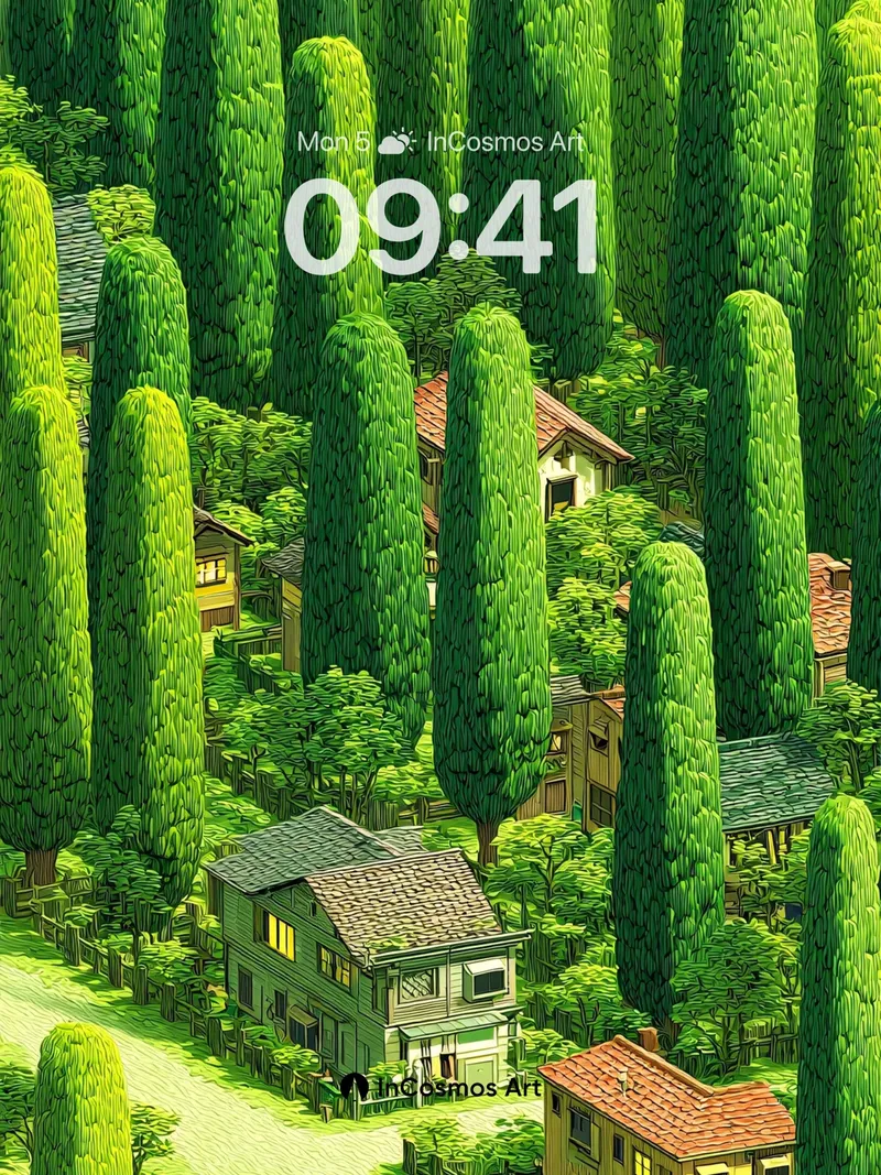 Whispering Canopy Wallpaper with Hidden Villages