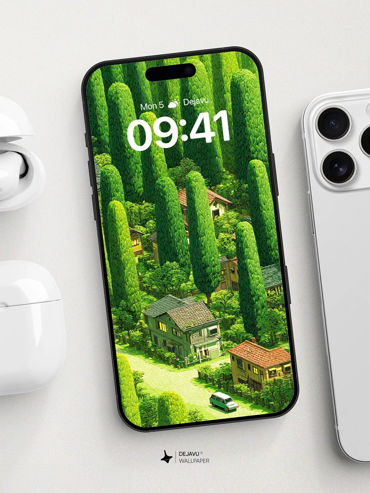 Whimsical Forest Village Wallpaper 8K for iPhone and Android
