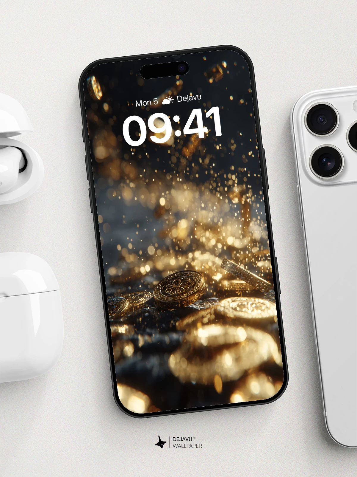 Golden Coins Rain Wallpaper 8K for iPhone and Android