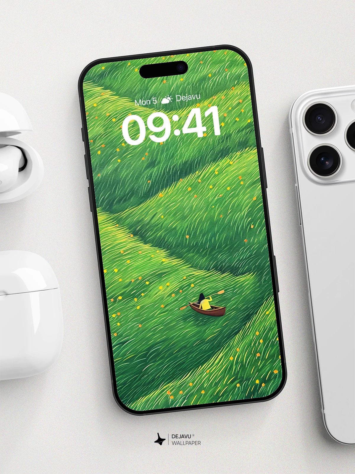 Surreal Green Waves Wallpaper 8K for iPhone and Android