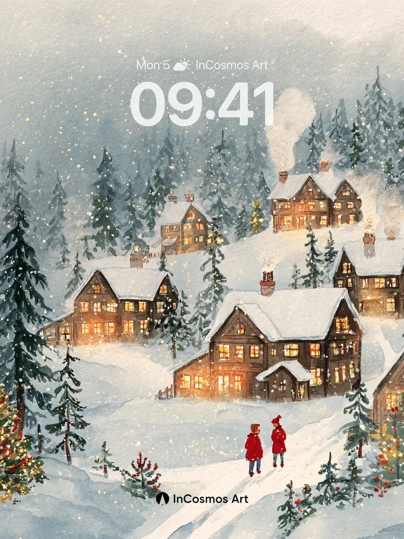 Whispering Snowfall Wallpaper with Gilded Windows