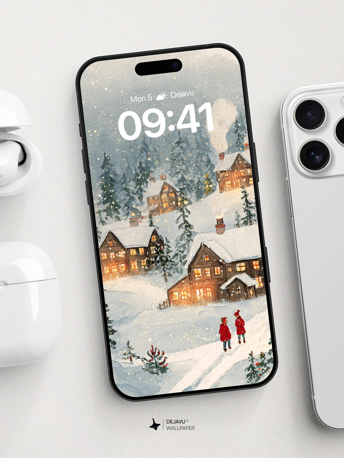 Cozy Winter Village Wallpaper 8K for iPhone and Android