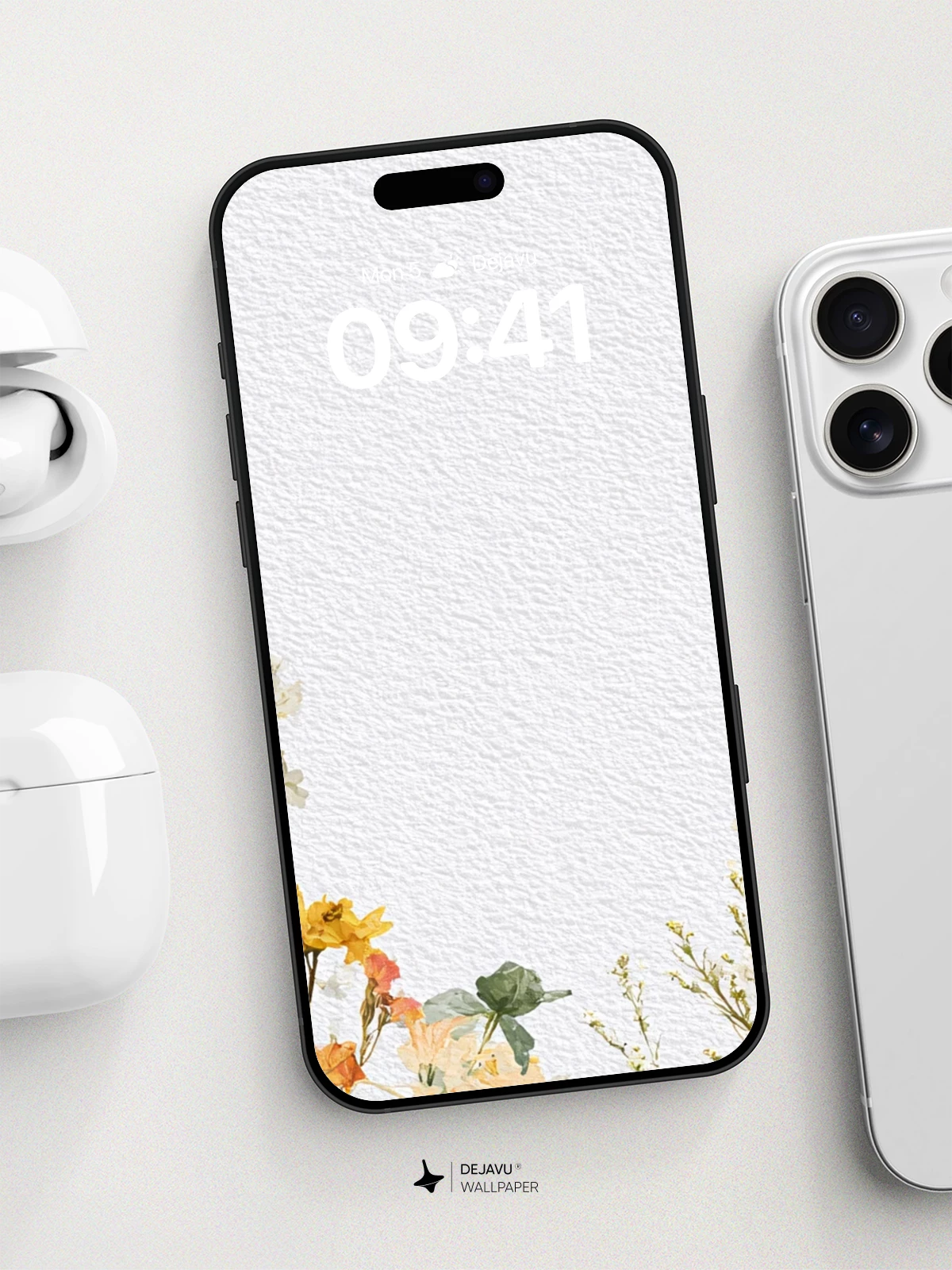 Watercolor Wildflower Border Wallpaper 8K for iPhone and Android