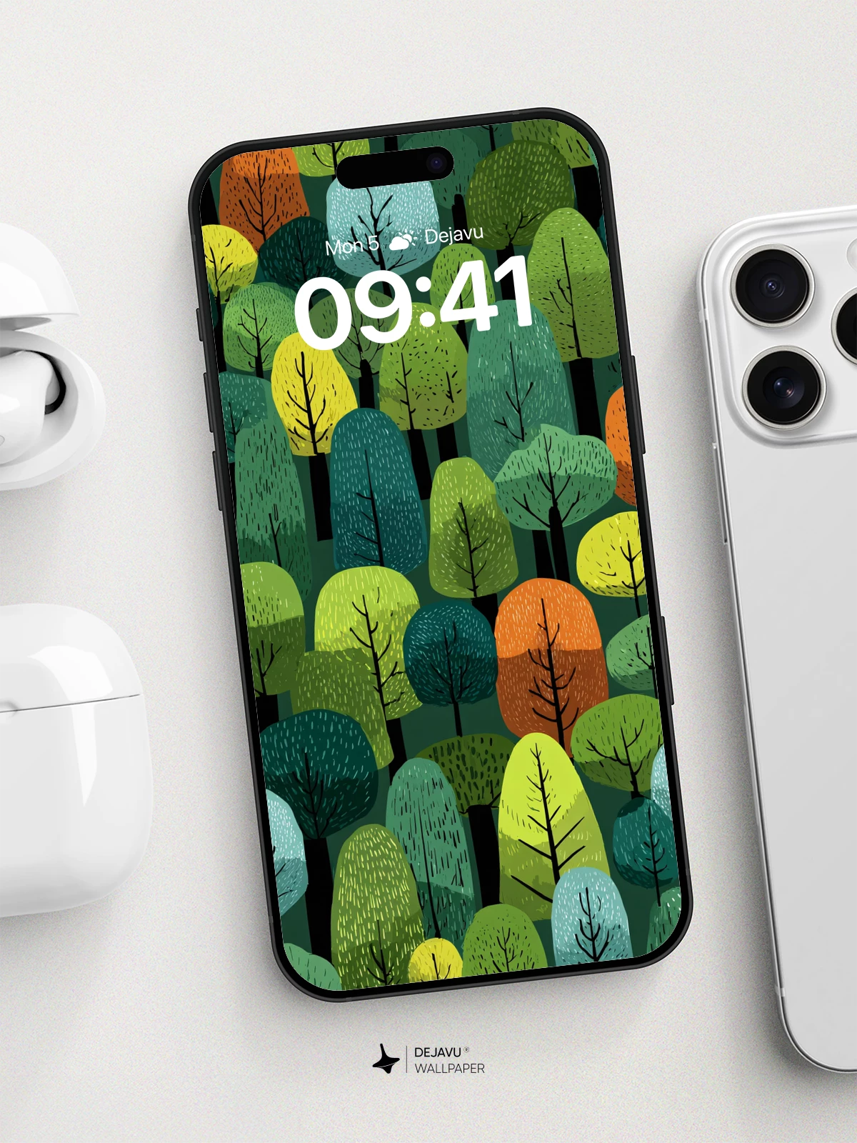 Whimsical Forest Pattern Wallpaper 8K for iPhone and Android