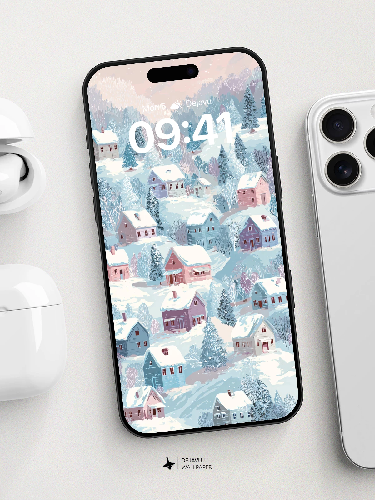 Whimsical Winter Village Wallpaper 8K for iPhone and Android