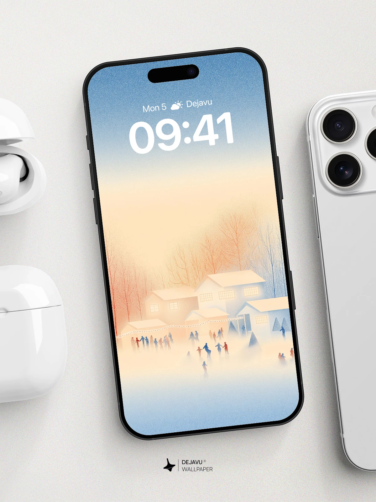 Winter Village Glow Wallpaper 8K for iPhone and Android