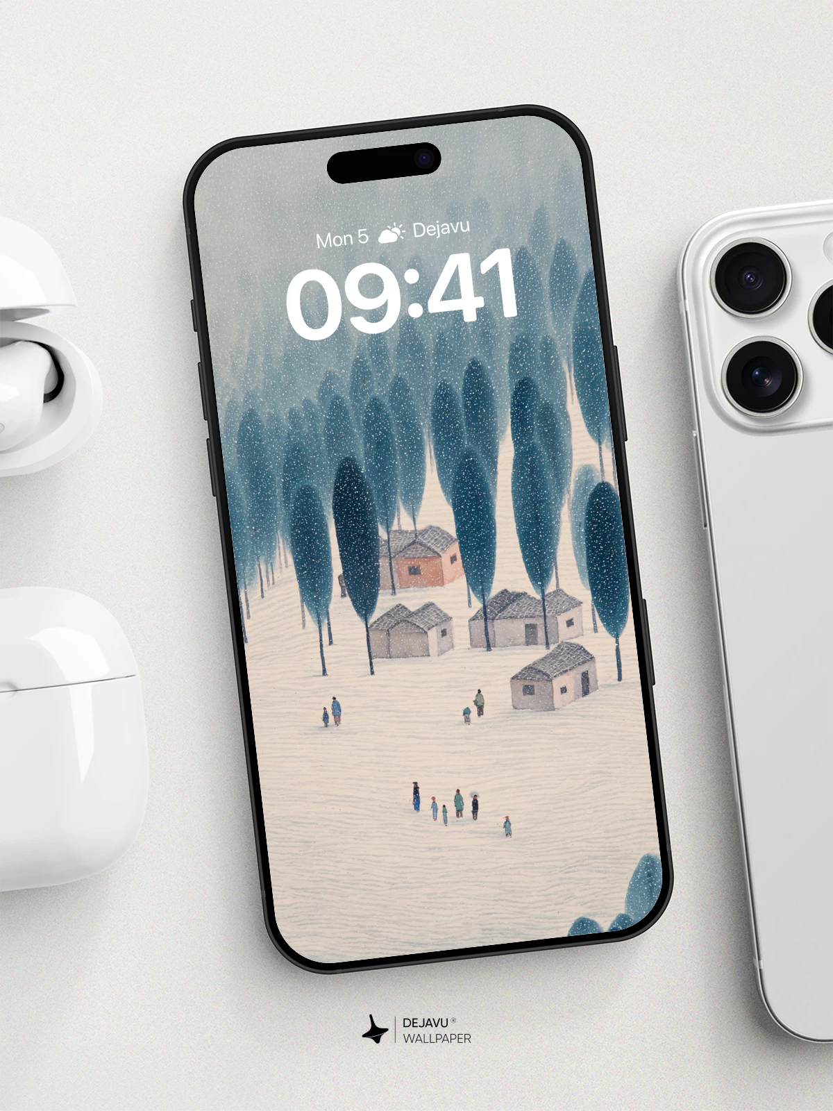 Winter Forest Village Wallpaper 8K for iPhone and Android