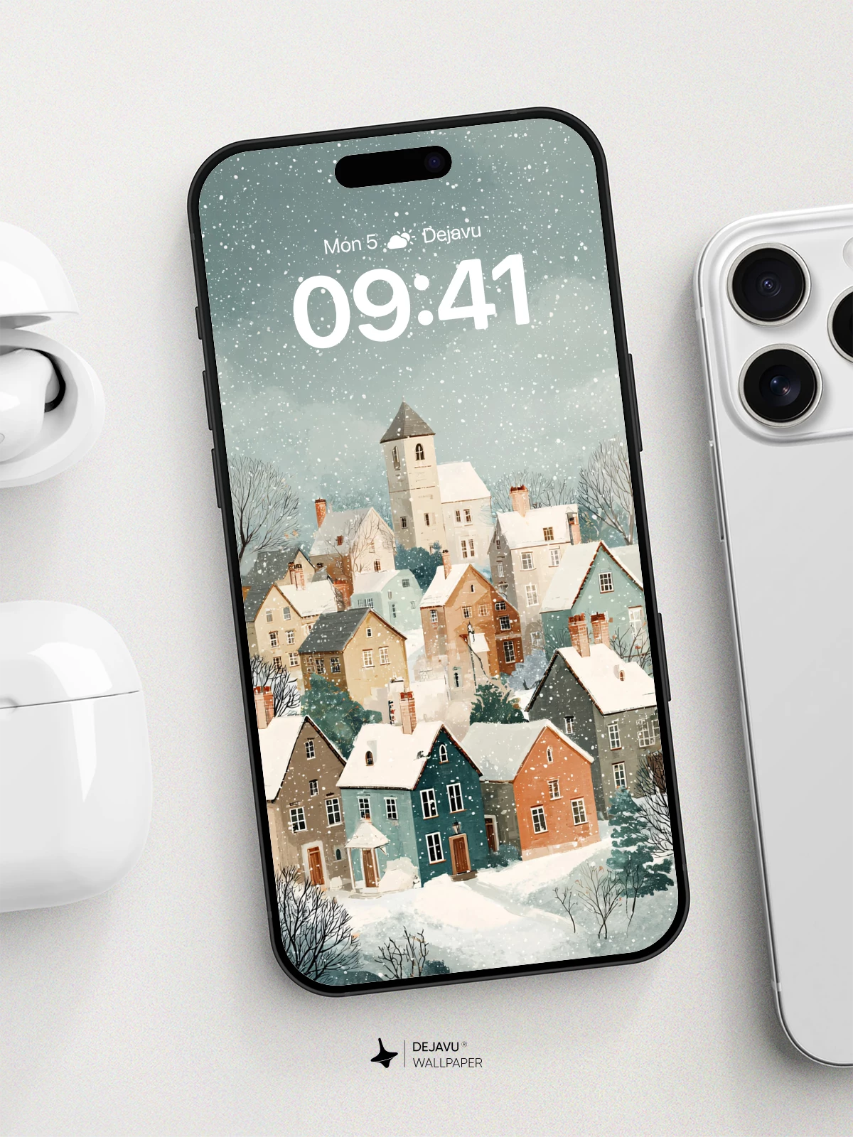 Whimsical Winter Village Wallpaper 8K for iPhone and Android