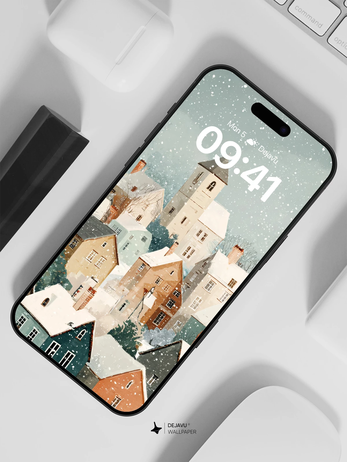 Whimsical Winter Village Wallpaper 8K for iPhone and Android