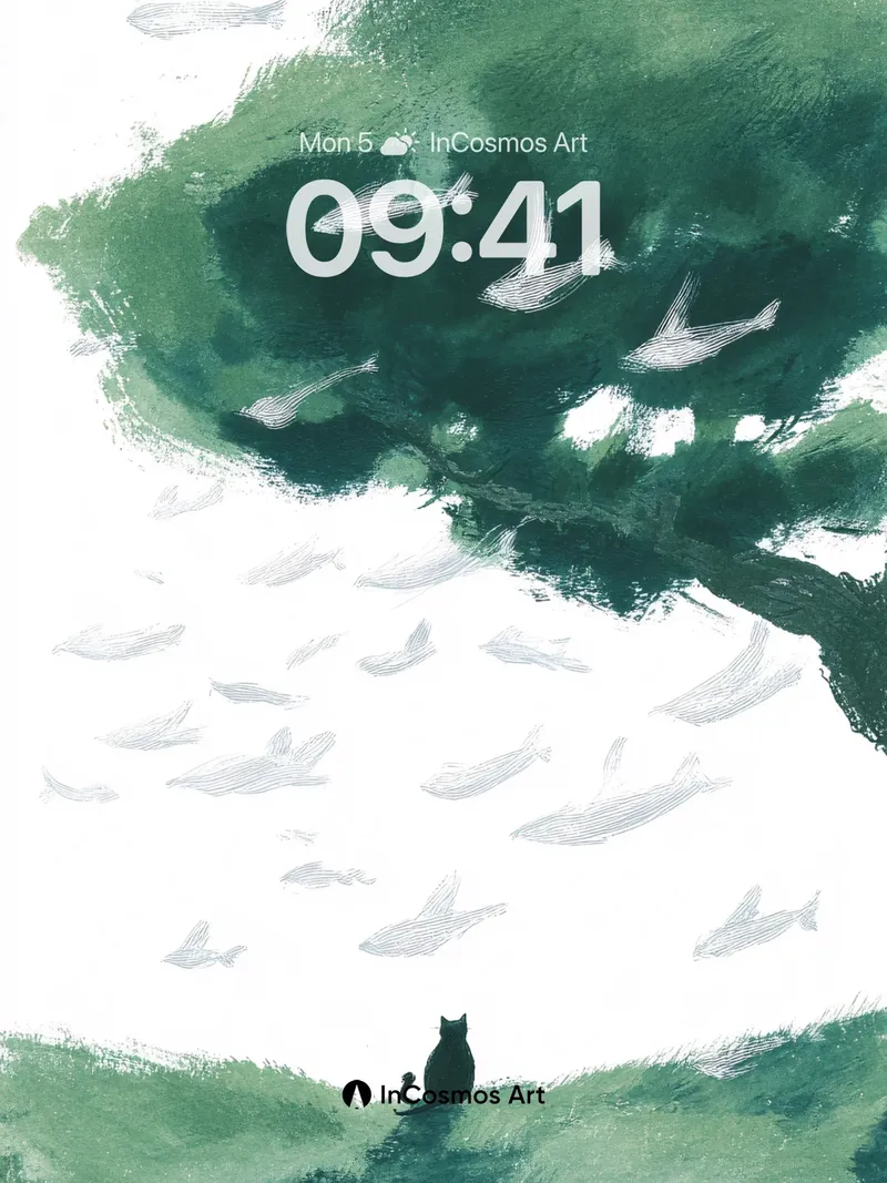 Whispering Canopy Wallpaper with Sky Fish