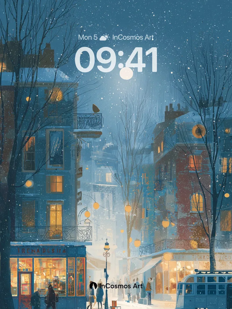 Snowfall Serenade Wallpaper with Moonlit Streets