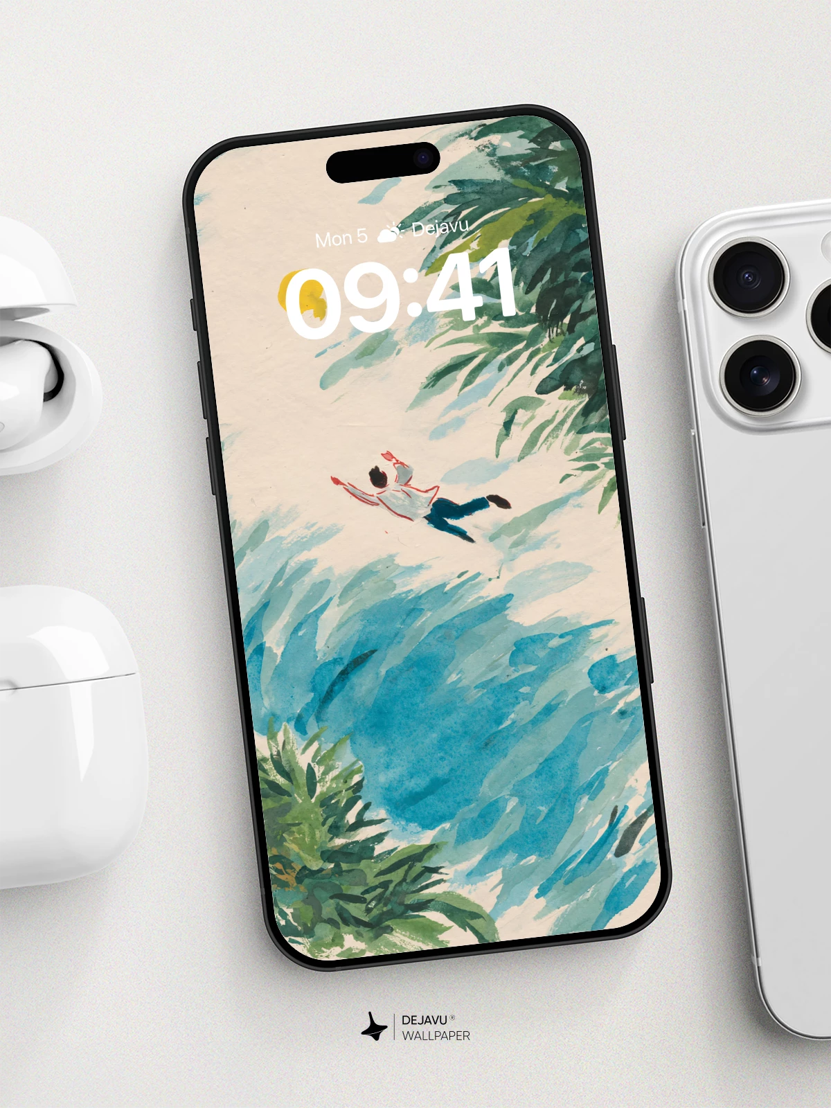 Surreal Sky Dive Watercolor Wallpaper 8K for iPhone and Android