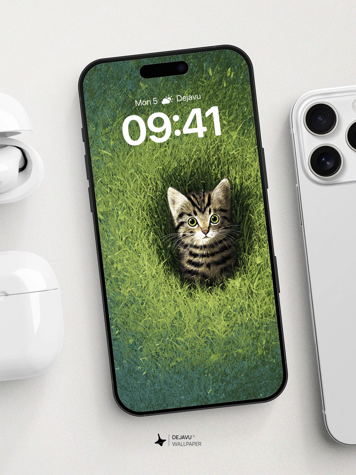 Whiskered Secret in the Grass Wallpaper 8K for iPhone and Android