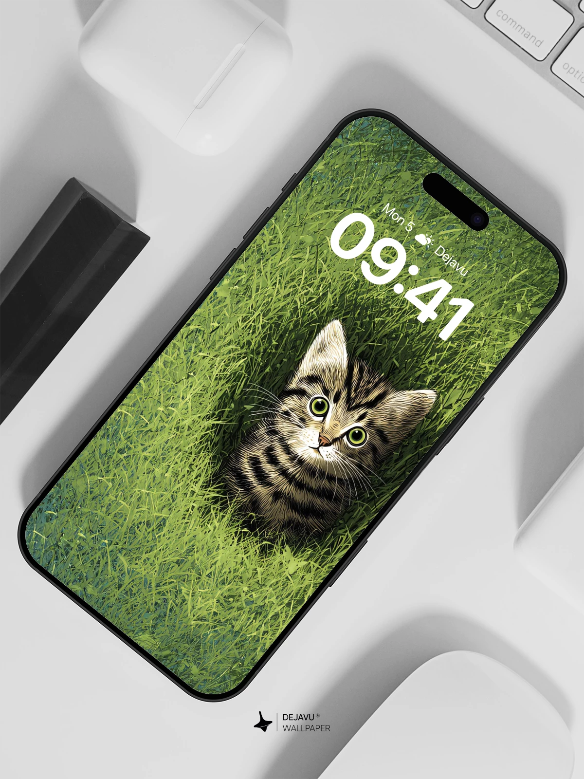 Whiskered Secret in the Grass Wallpaper 8K for iPhone and Android