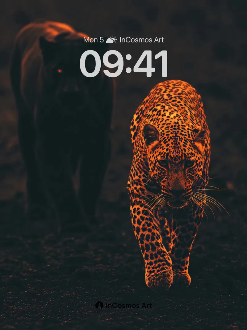 Ember-Clad Leopard Wallpaper with Shadowed Pursuit