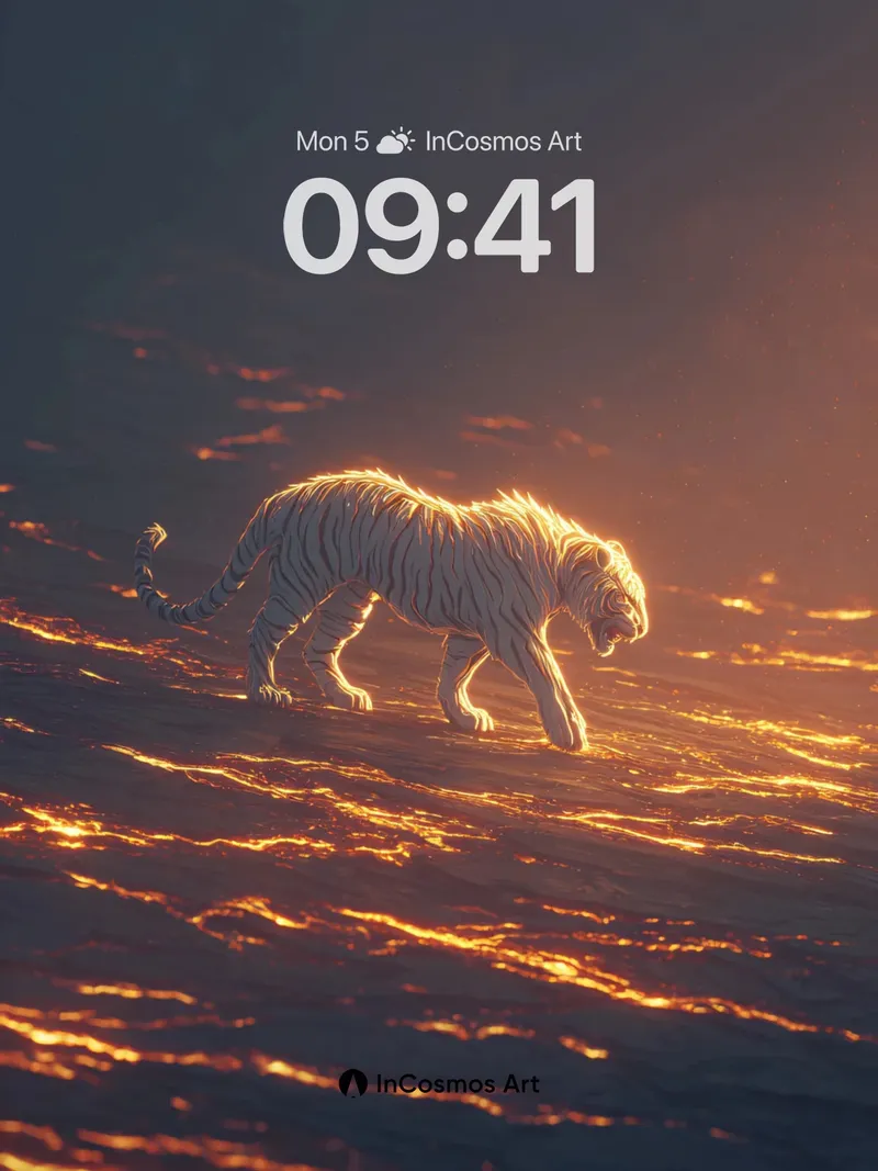 Luminous Tiger Wallpaper with Molten Ground