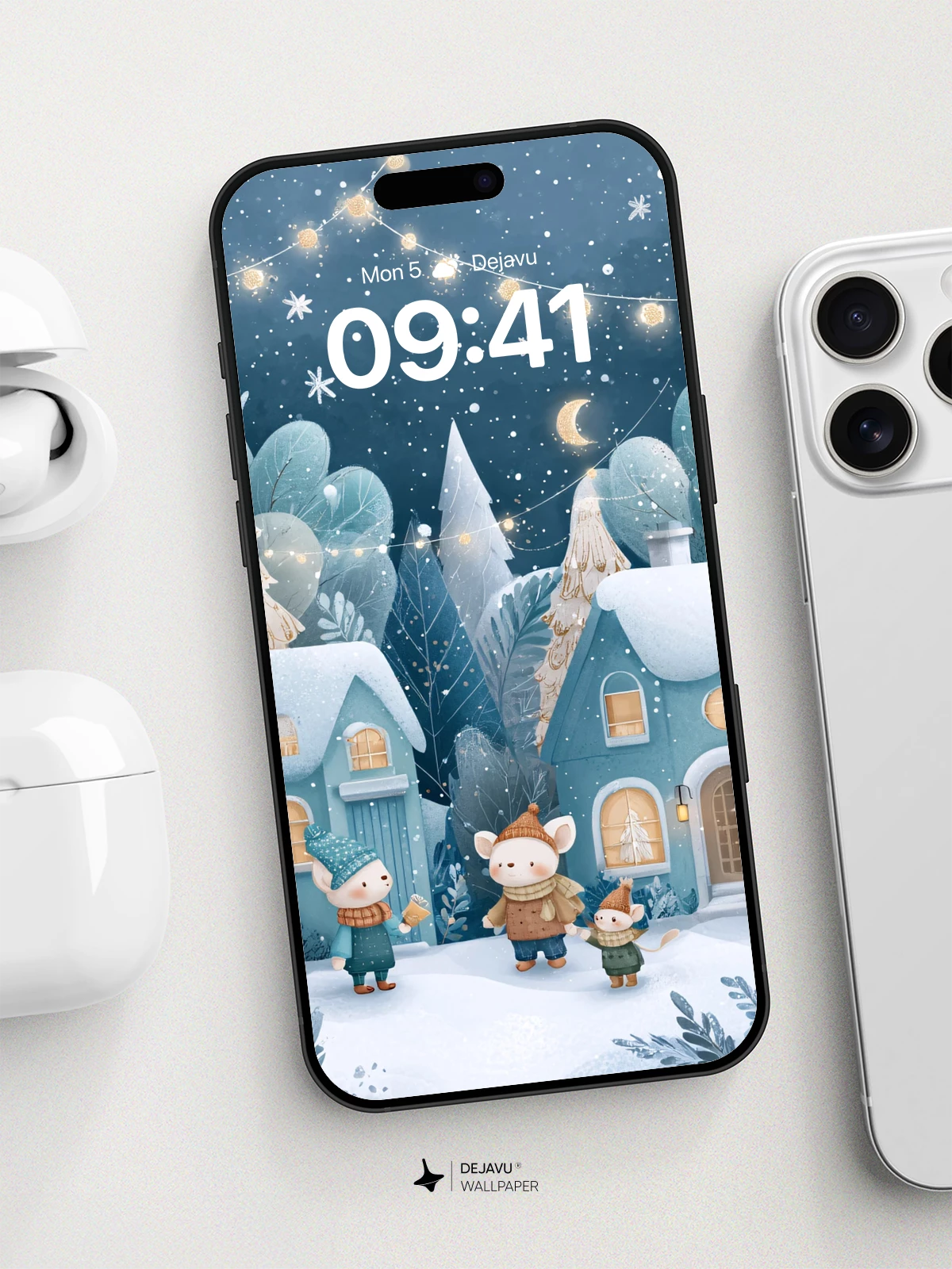 Whimsical Winter Village Wallpaper 8K for iPhone and Android