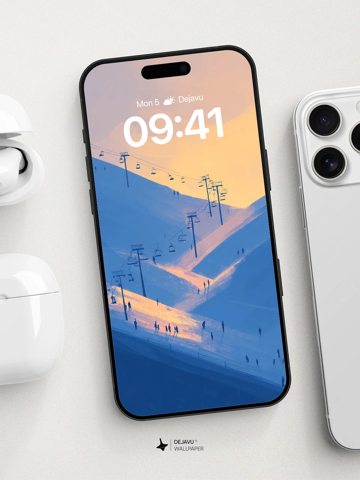 Golden Ski Slope Wallpaper 8K for iPhone and Android