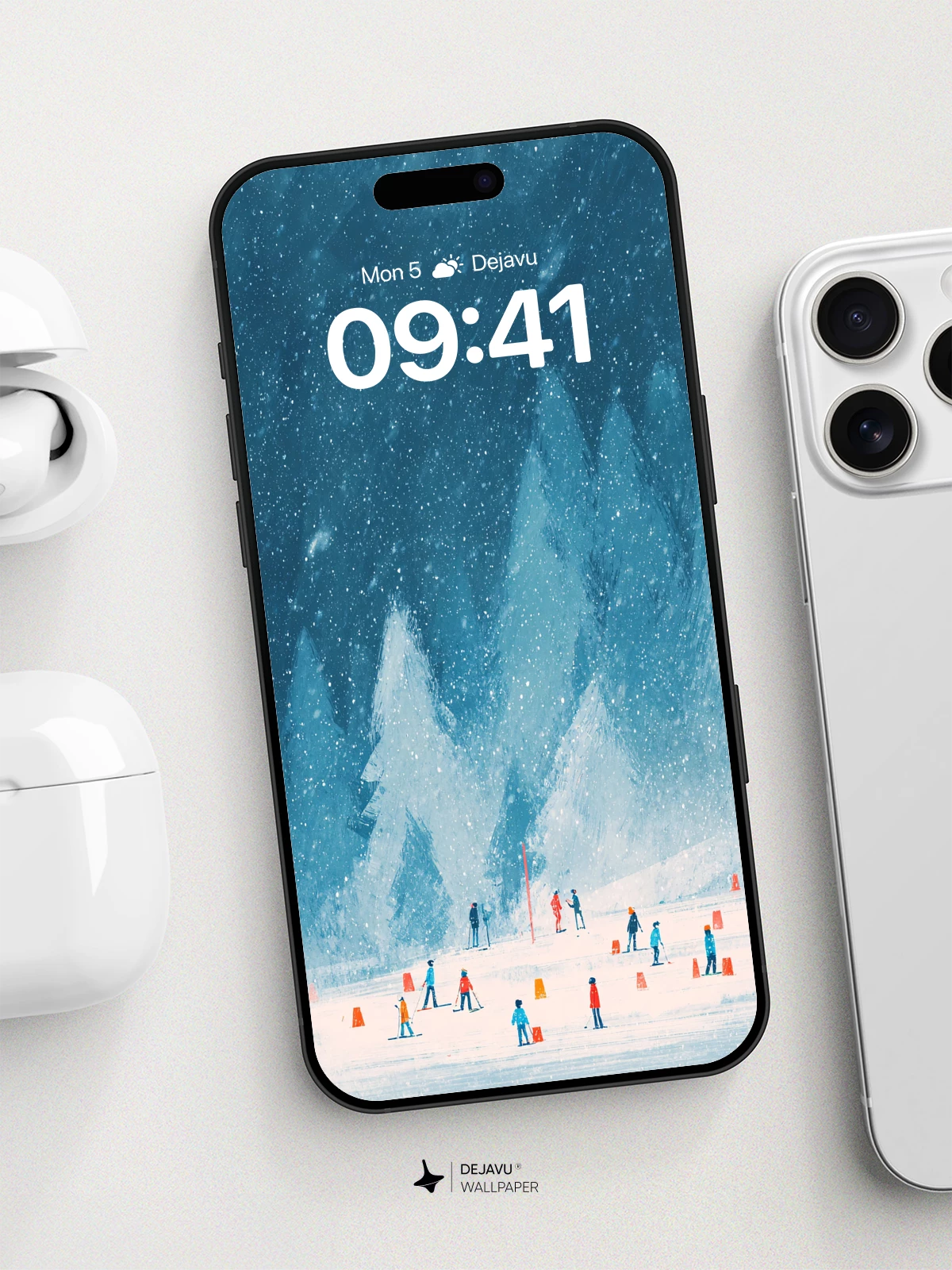 Winter Ski Scene Wallpaper 8K for iPhone and Android