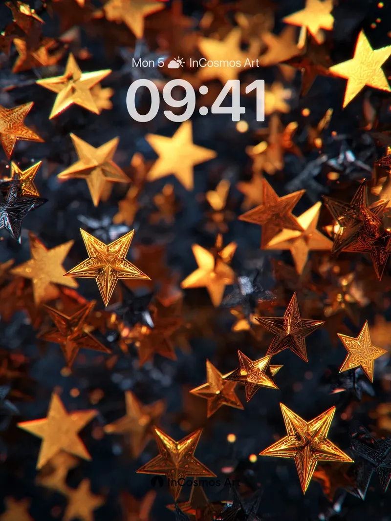 Golden Constellation Wallpaper with Floating Stars