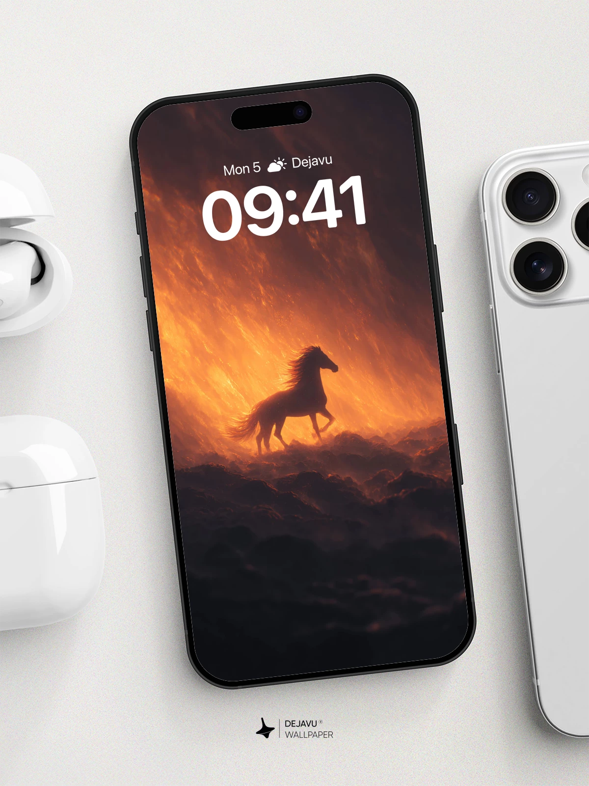 Fiery Horse Silhouette Wallpaper 8K for iPhone and Android