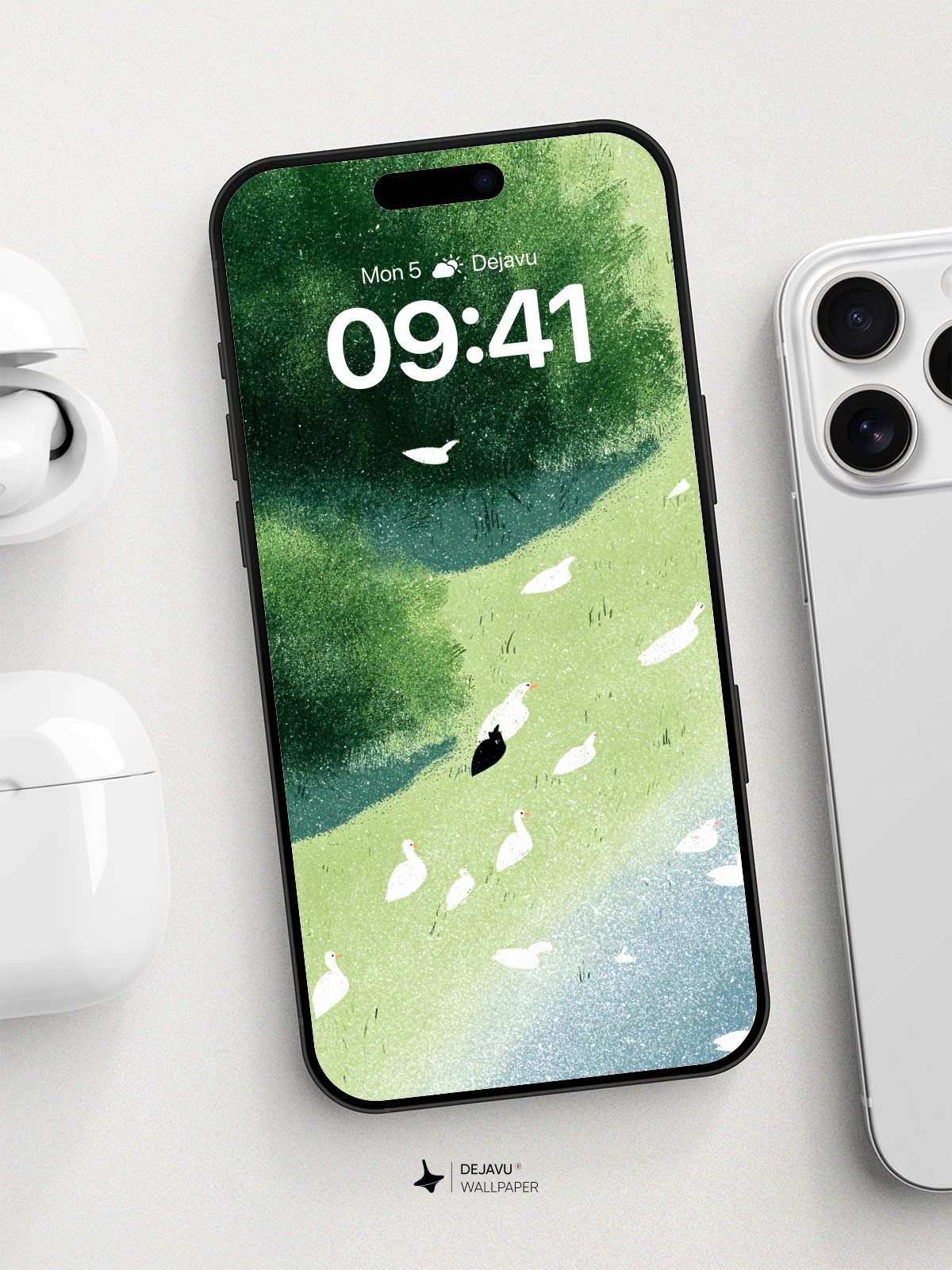 Whimsical Duck Herd Wallpaper 8K for iPhone and Android