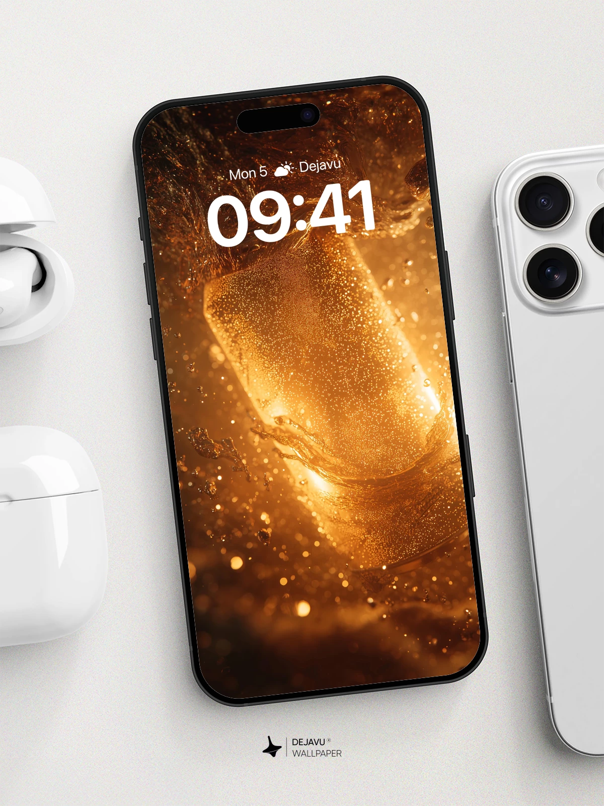 Golden Ice Cube Splash Wallpaper 8K for iPhone and Android