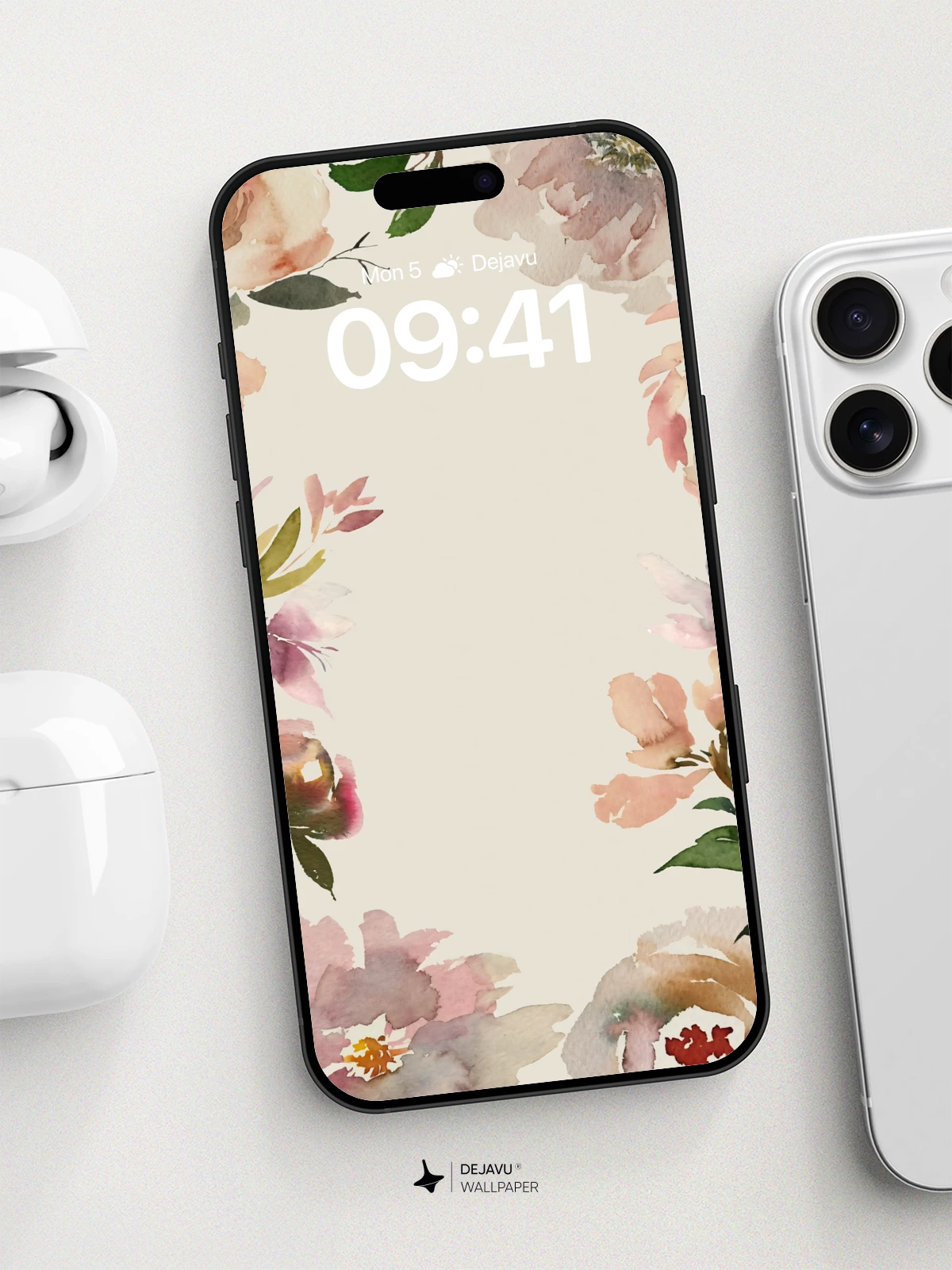 Watercolor Floral Frame Wallpaper 8K for iPhone and Android