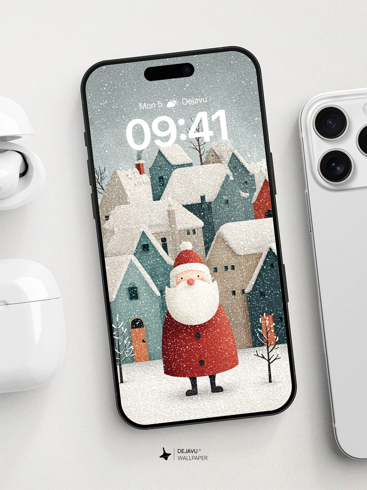 Whimsical Santa Village Wallpaper 8K for iPhone and Android