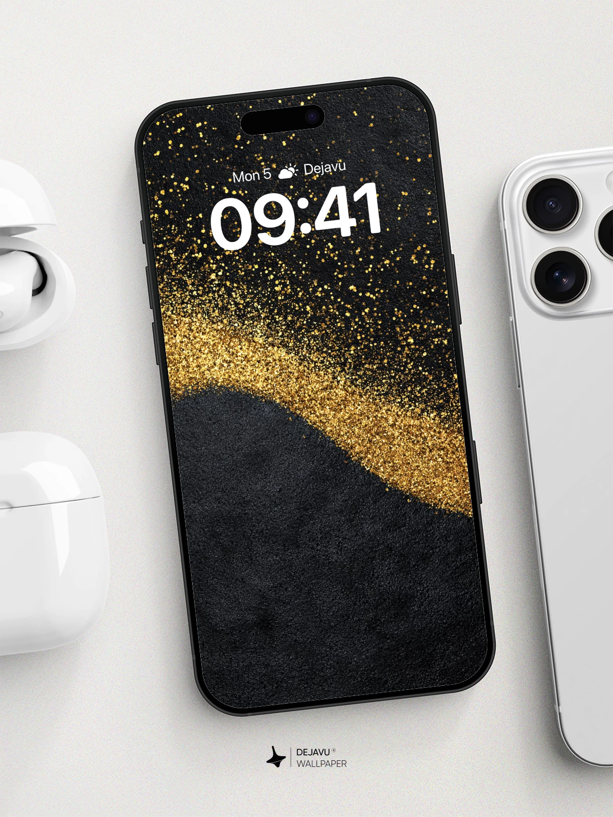 Golden Glitter Wave Wallpaper 8K for iPhone and Android