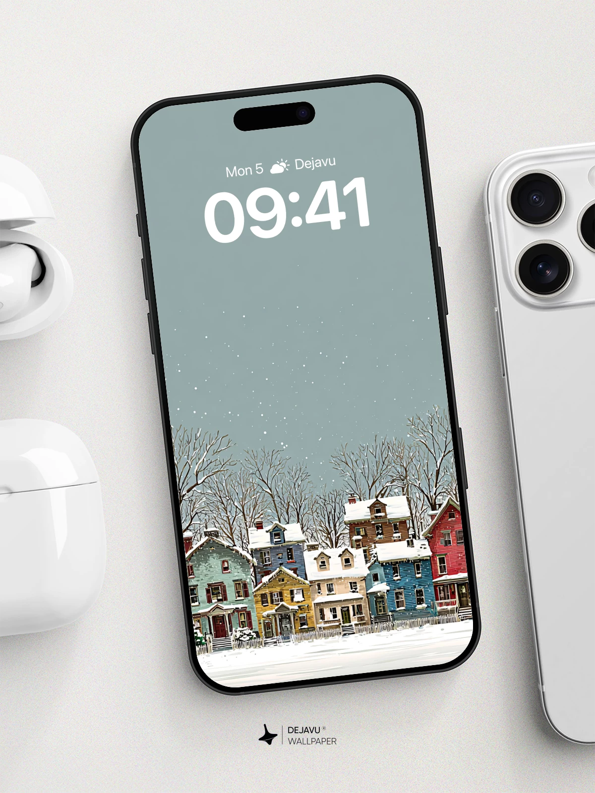 Whimsical Winter Village Wallpaper 8K for iPhone and Android