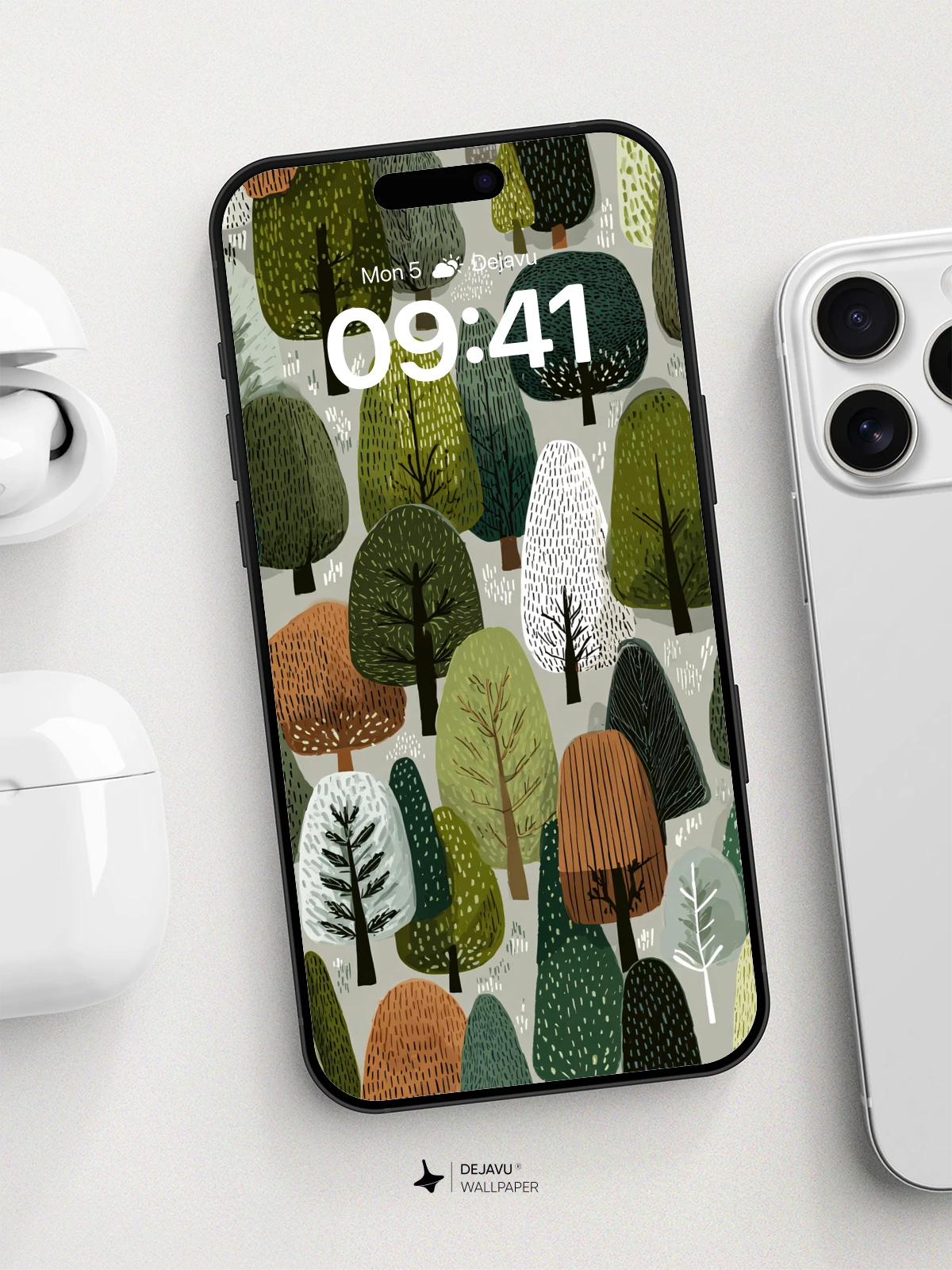 Whimsical Forest Pattern Wallpaper 8K for iPhone and Android