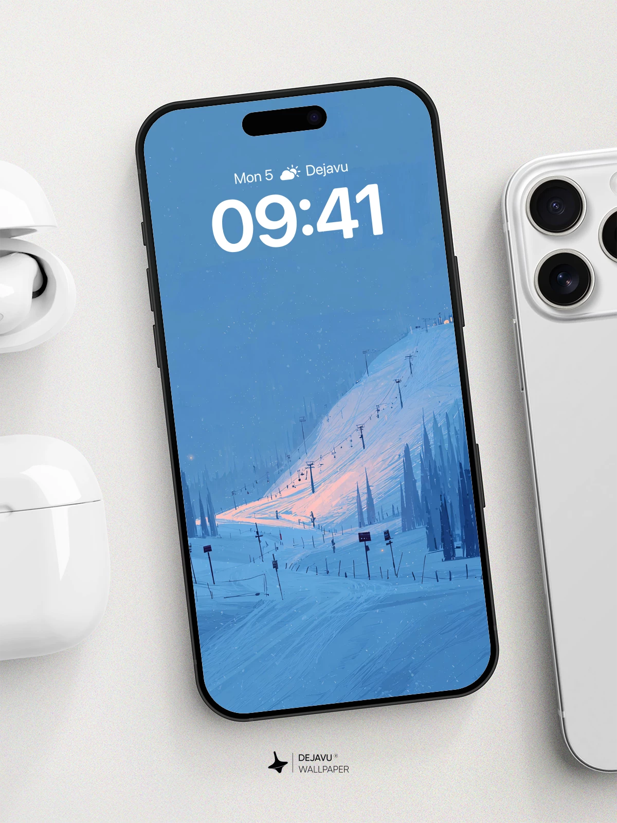 Serene Winter Ski Slope Wallpaper 8K for iPhone and Android