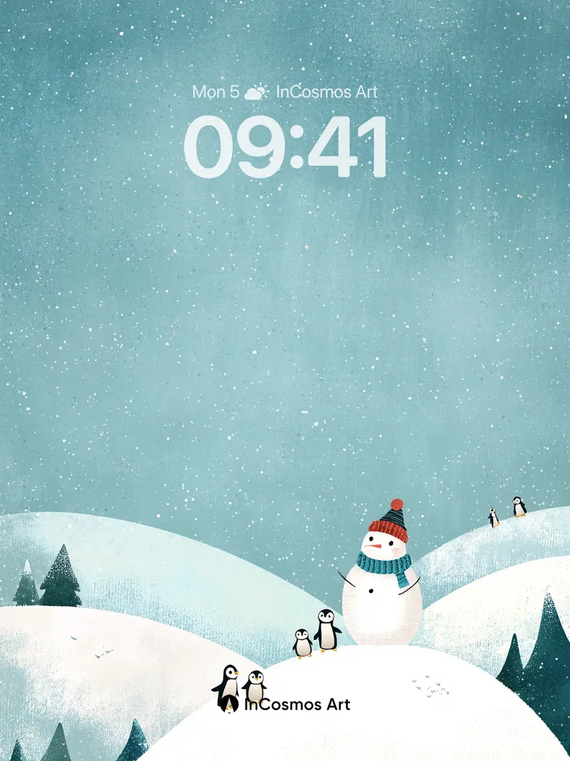 Whispering Snowscape Wallpaper with Penguin Family