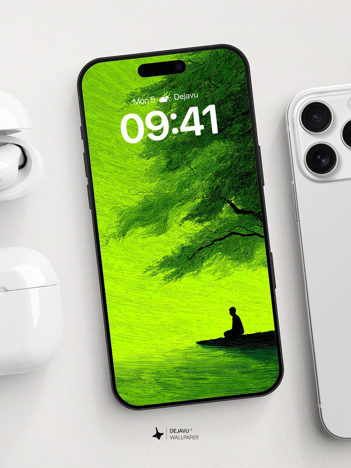 Meditative Green Forest Wallpaper 8K for iPhone and Android