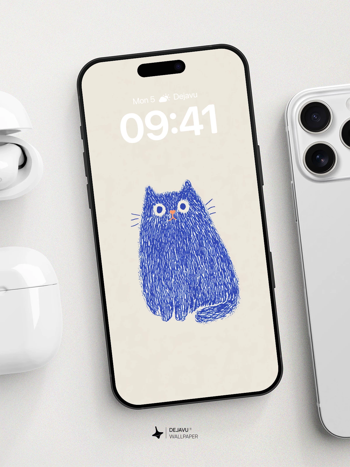 Blue Whiskered Cat Wallpaper 8K for iPhone and Android