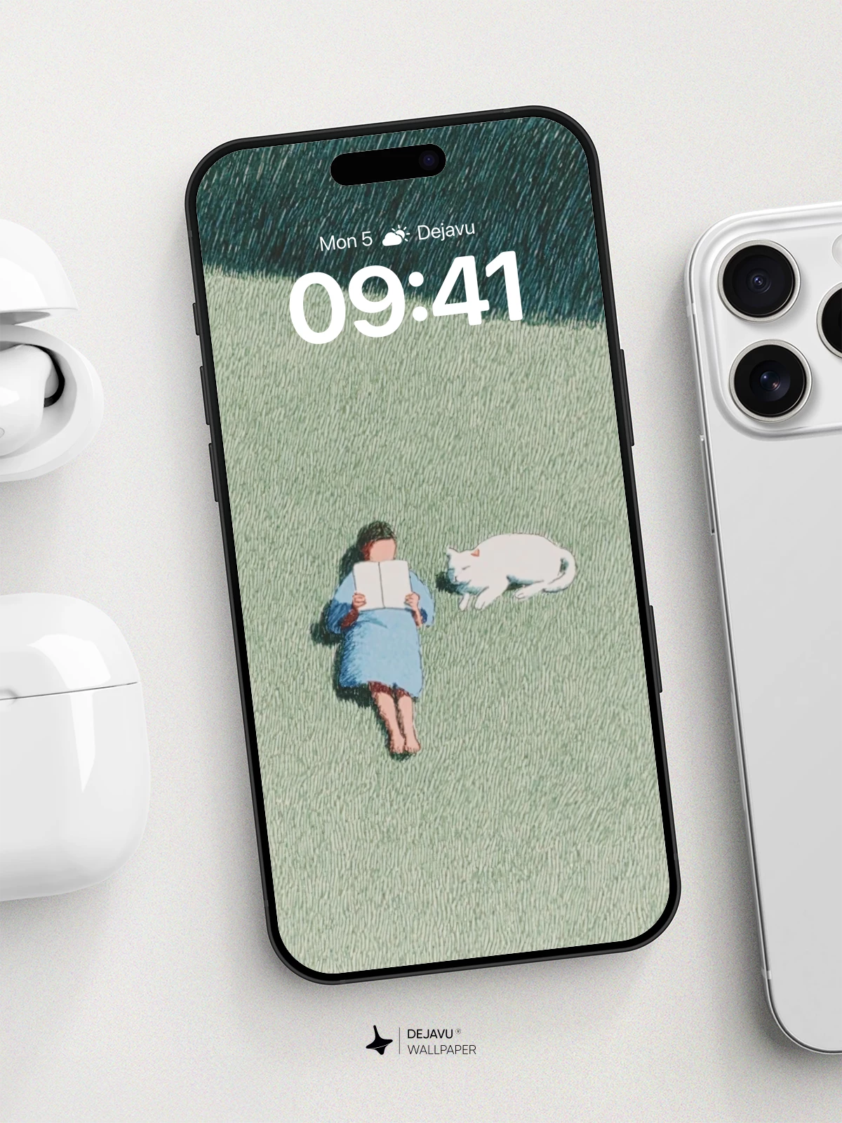 Serene Reading Moment With Cat Wallpaper 8K for iPhone and Android