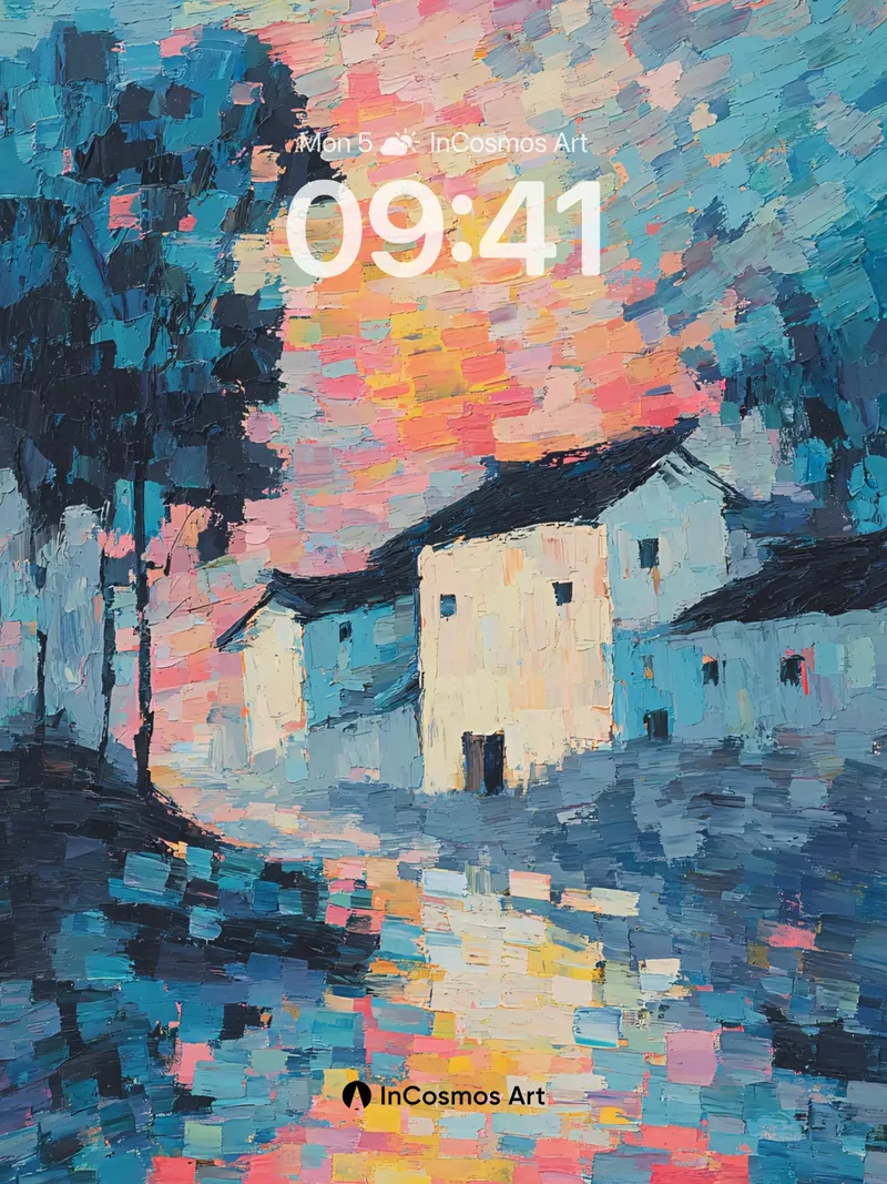 Crimson Sky Reflection Wallpaper with Pixelated Light